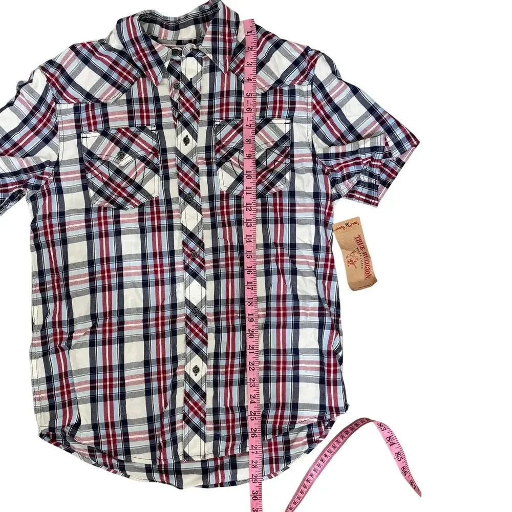 True Religion Men's Plaid Short-Sleeved Western Shirt NEW Size Medium